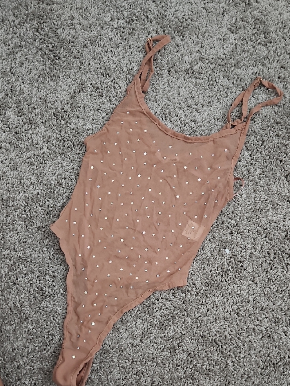 Mesh Rhinestone Bodysuit in Dusty Rose